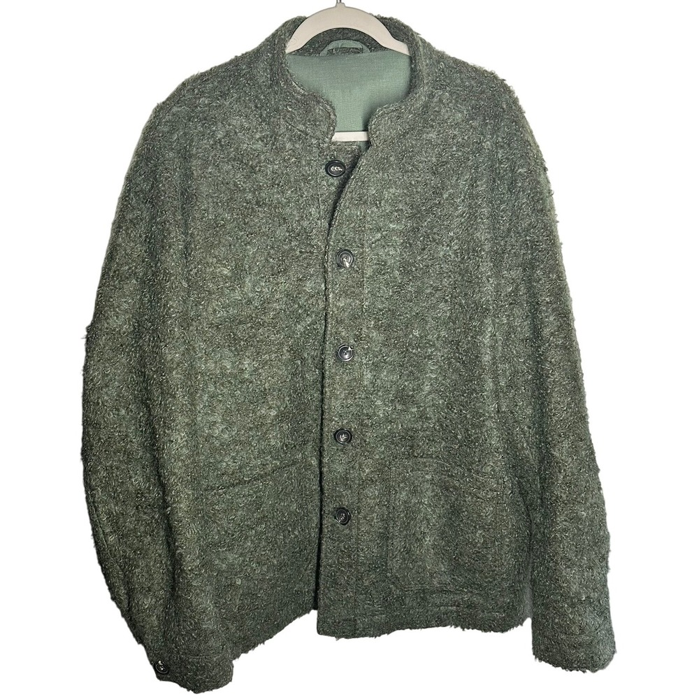AA Doppiaa Olive Green Wool Blend Textured Button Down Jacket Coat Menswear 56